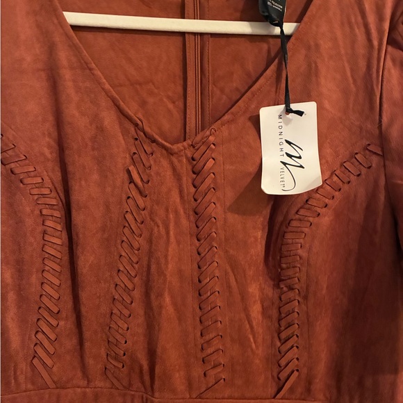 Midnight Velvet Rust Fringe Midi Dress - Picture 3 of 6